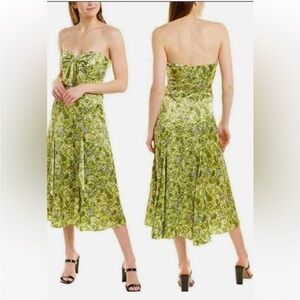 Silk Dandelion Green Floral Strapless Dress